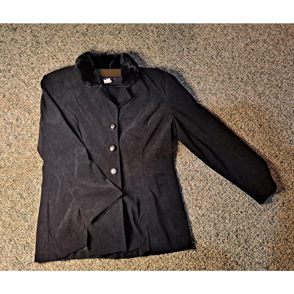 Vintage Courtenay Women Black Polyester Velvet Jacket & Pant 2 Piece Suit 14